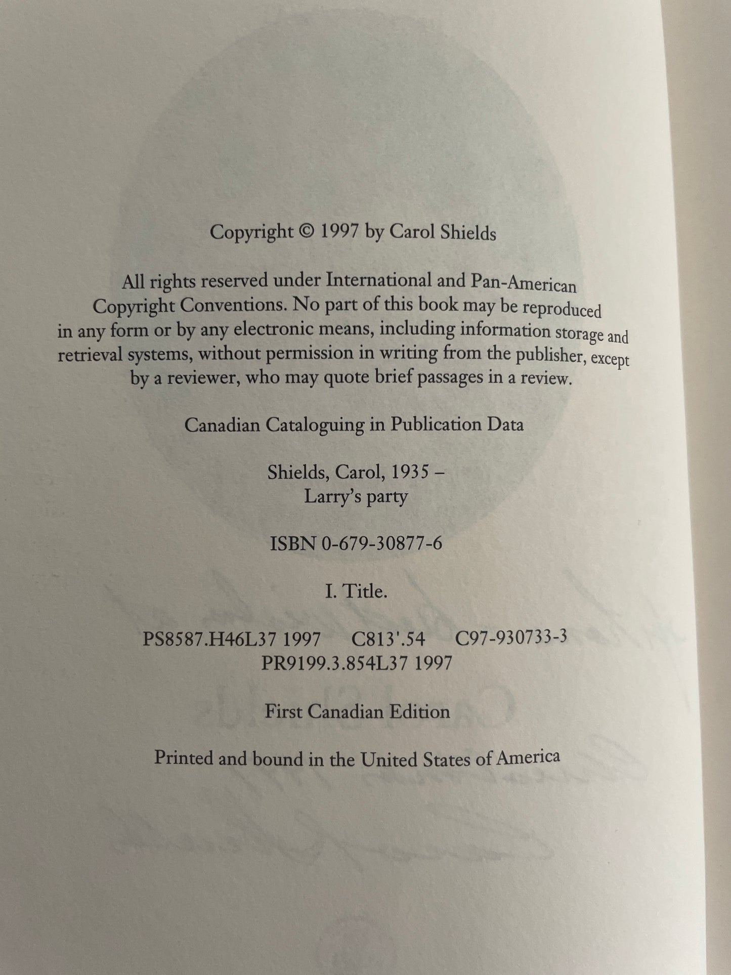 Larry's Party (Inscribed) - Shields, Carol