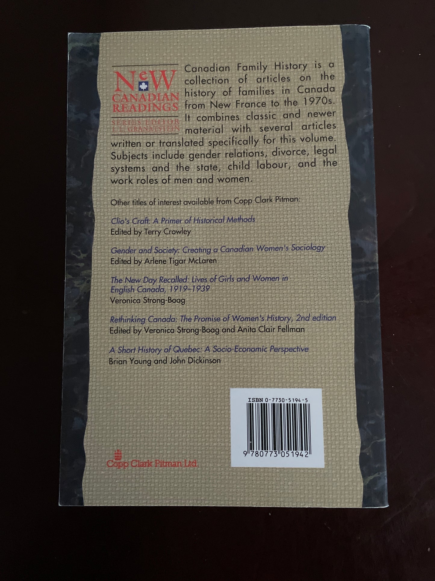 Canadian Family History: Selected Readings - Bradbury, Bettina