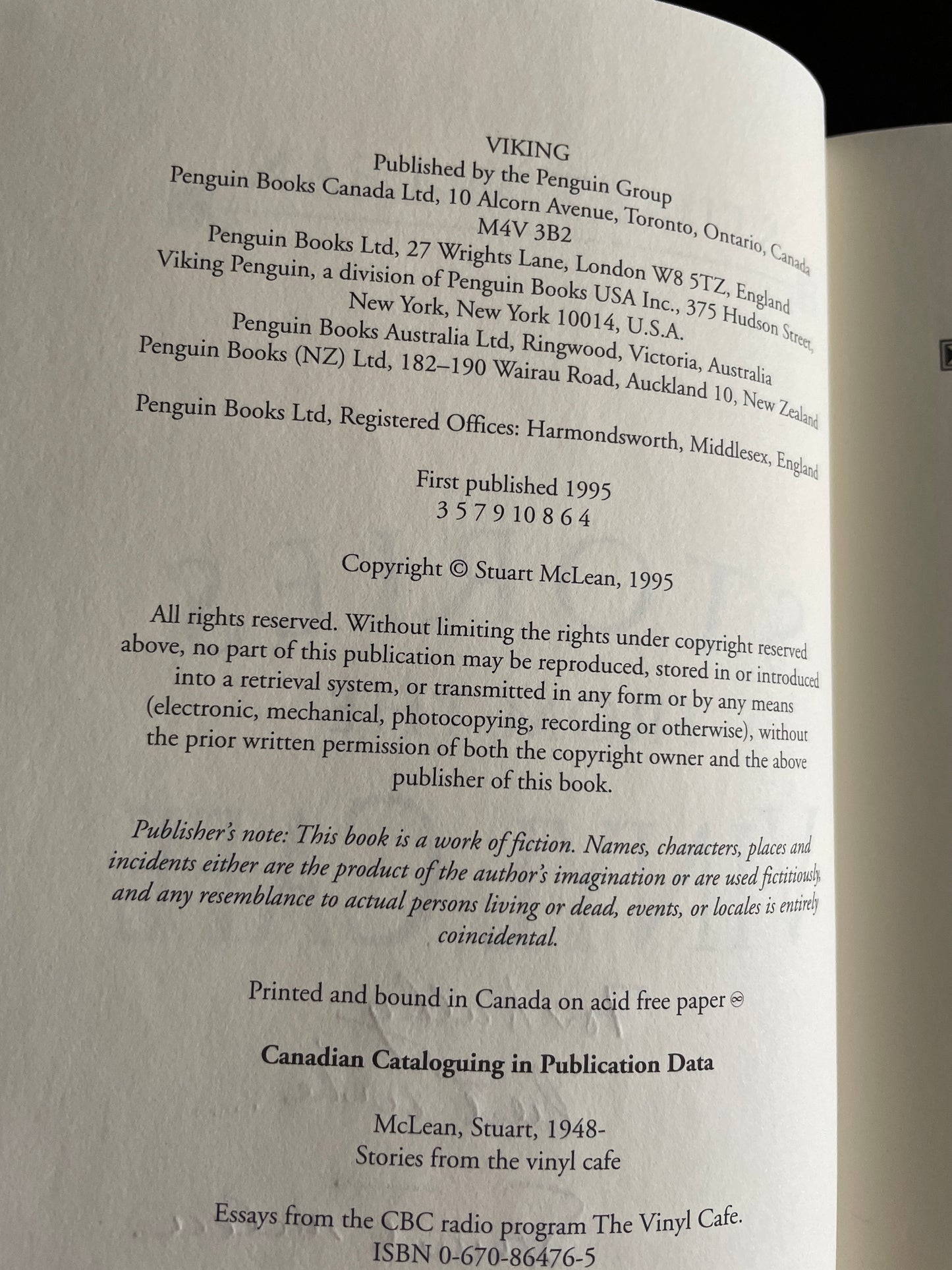 Stories from the Vinyl Cafe (Inscribed) - McLean, Stuart