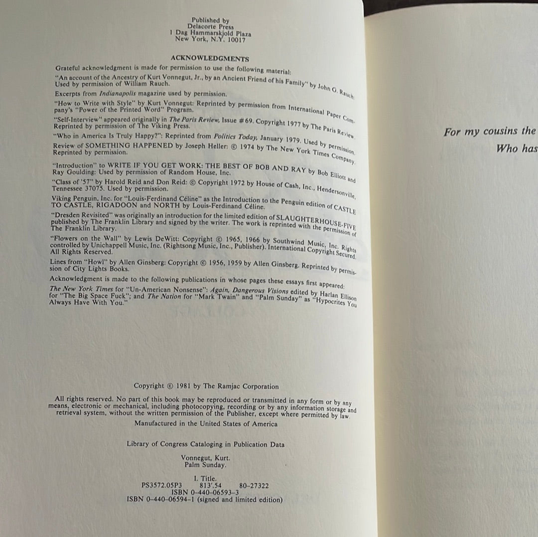 Palm Sunday: An Autobiographical Collage - Vonnegut, Kurt