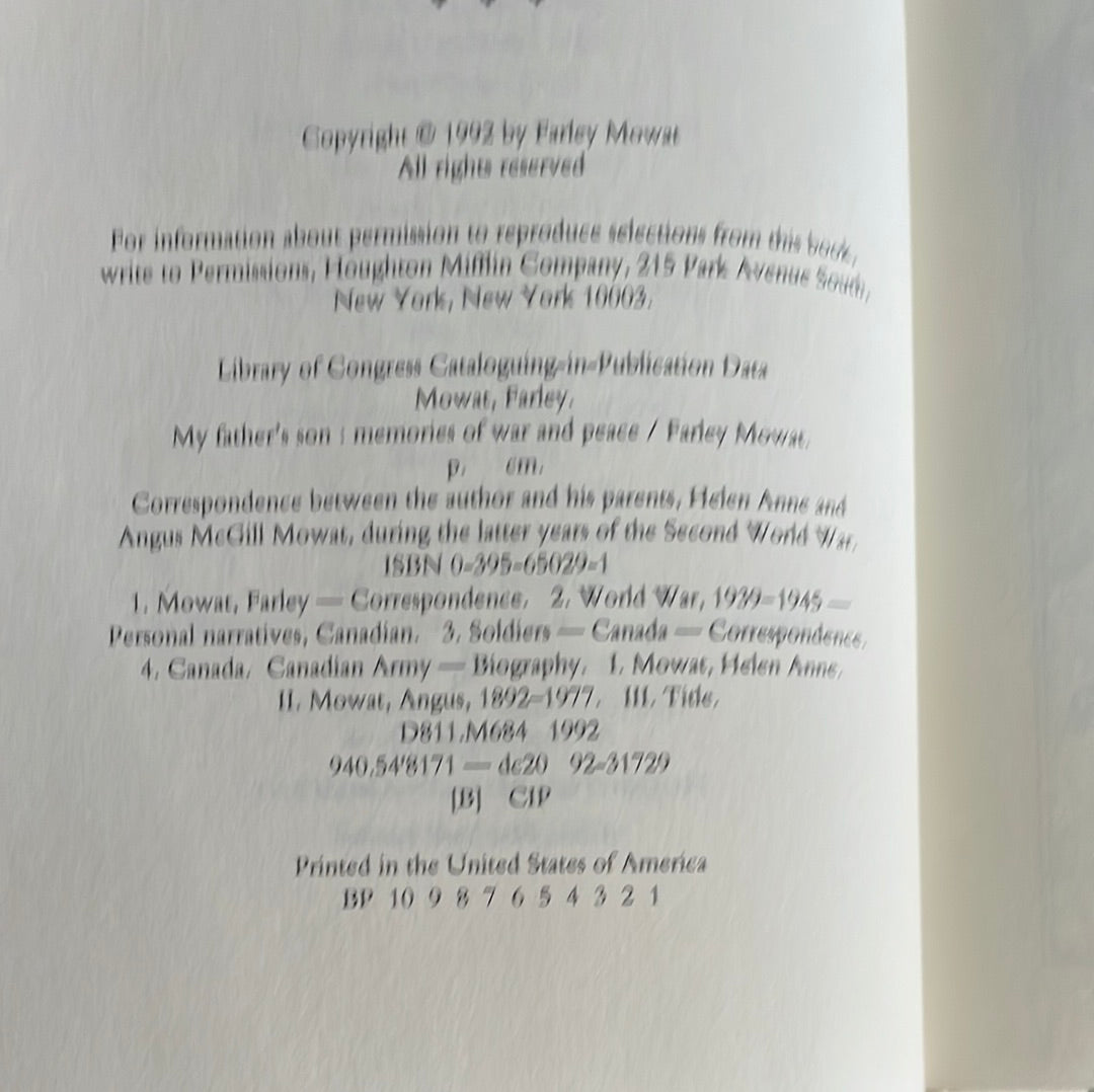 My Father's Son : Memories of War and Peace (Inscribed) - Mowat, Farley