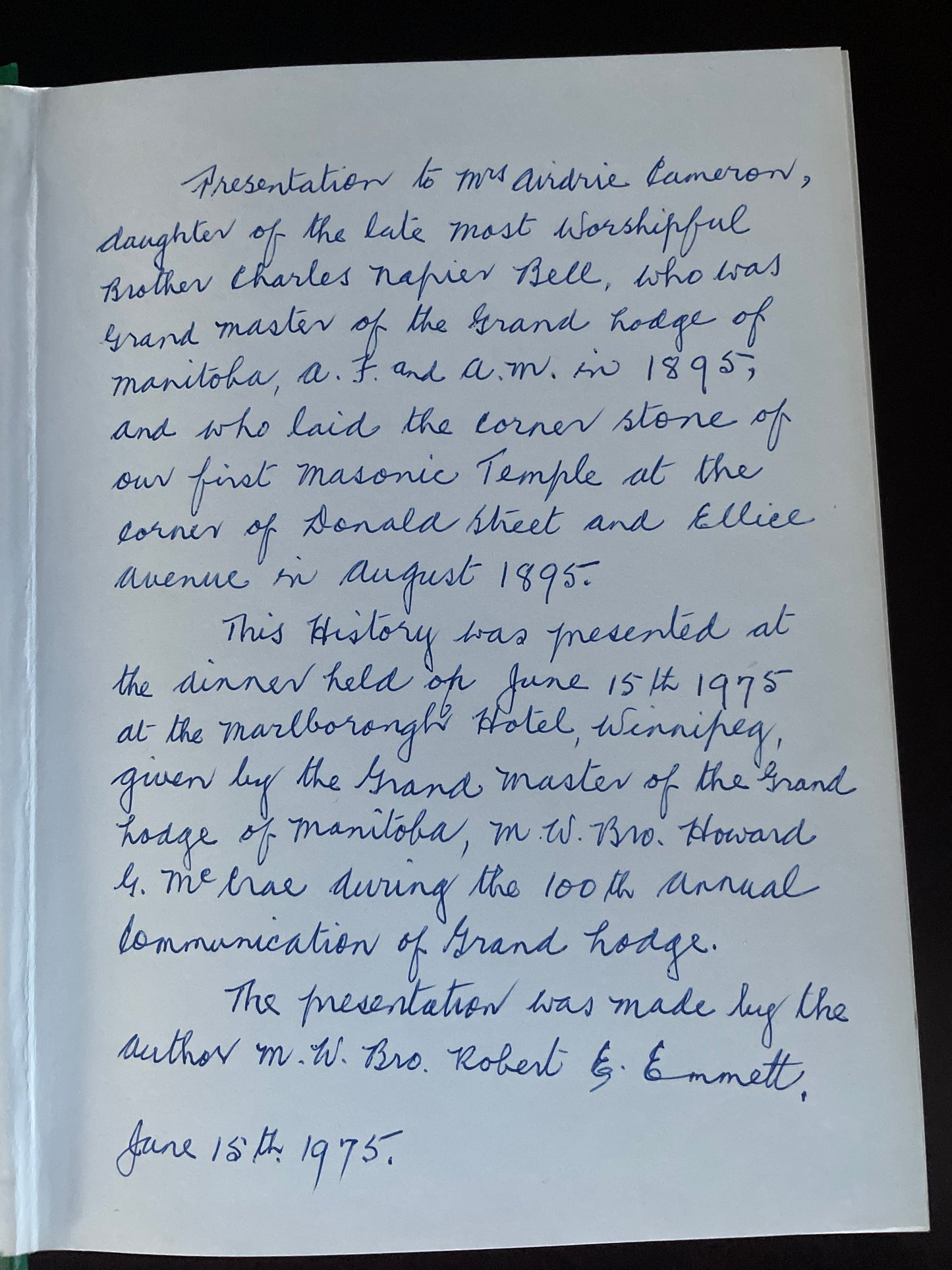Freemasonry in Manitoba 1925 - 1974 Part II (Signed) - Emmett, Robert E.