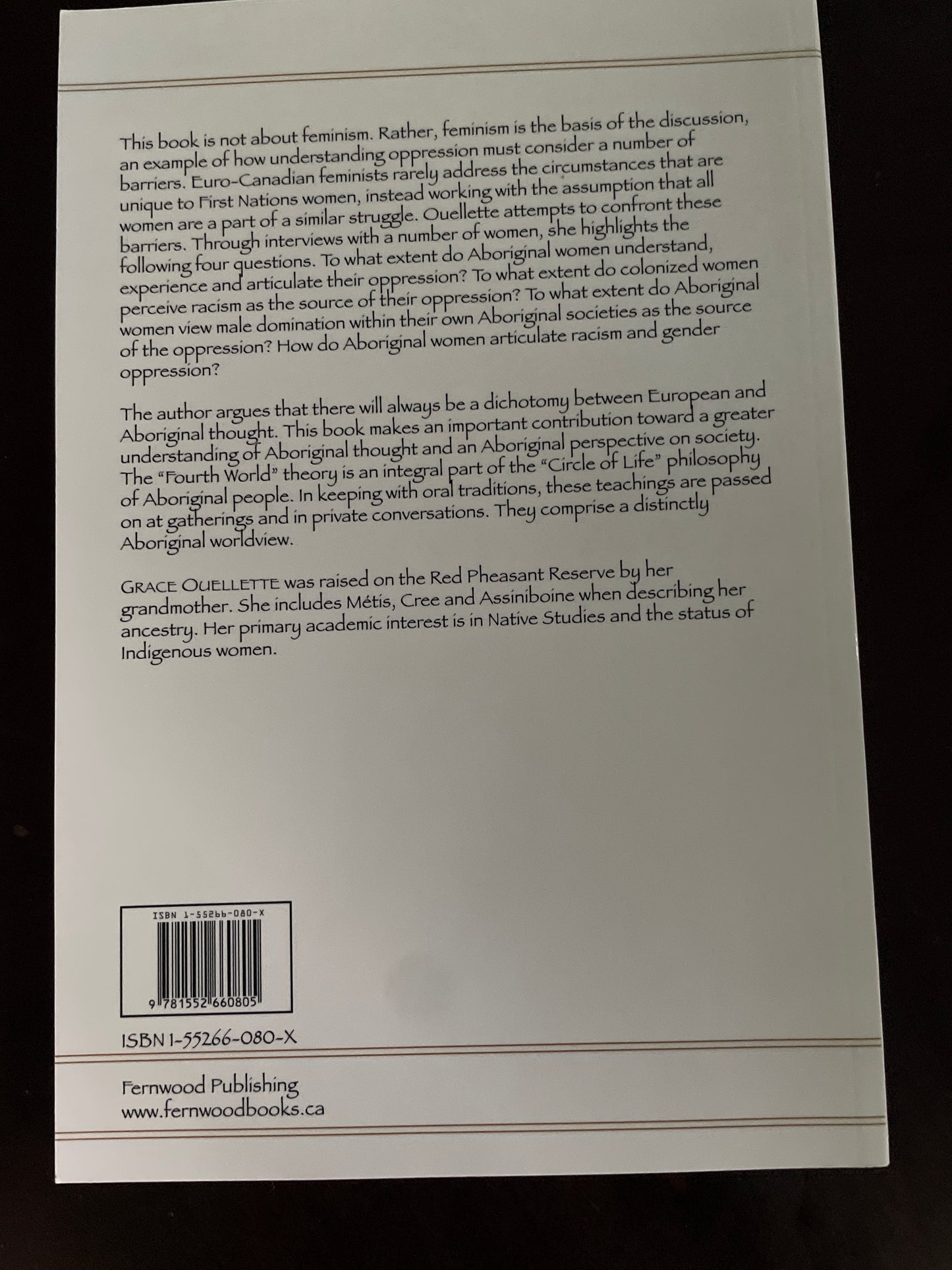 The Fourth World: Aboriginal Women`s Activisim and Feminism - Ouellette, Grace