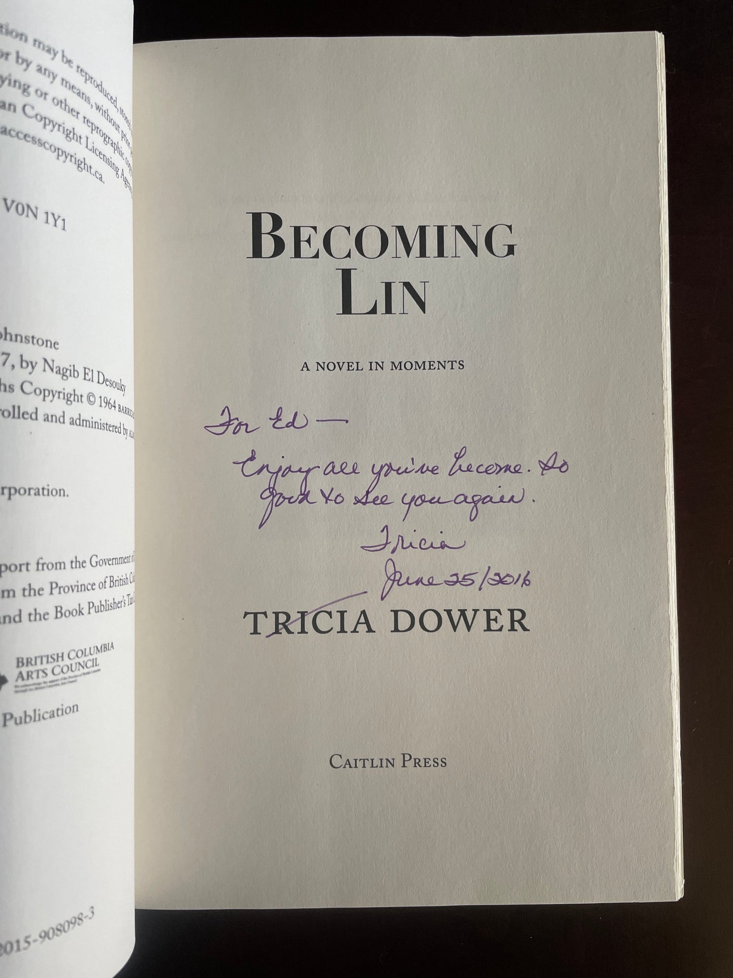 Becoming Lin (Inscribed) - Dower, Tricia