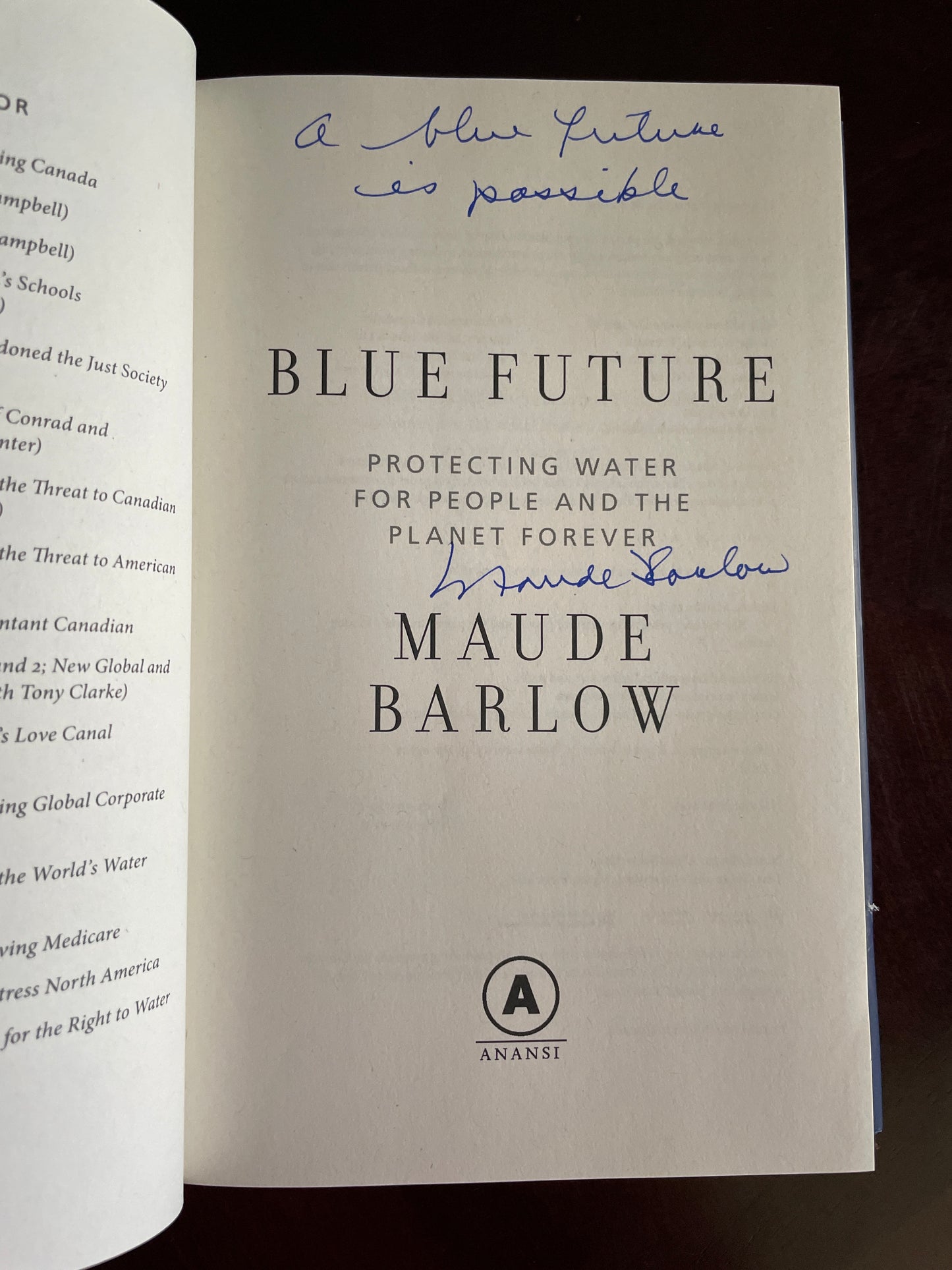 Blue Future: Protecting Water for People and the Planet Forever (Signed) - Barlow, Maude