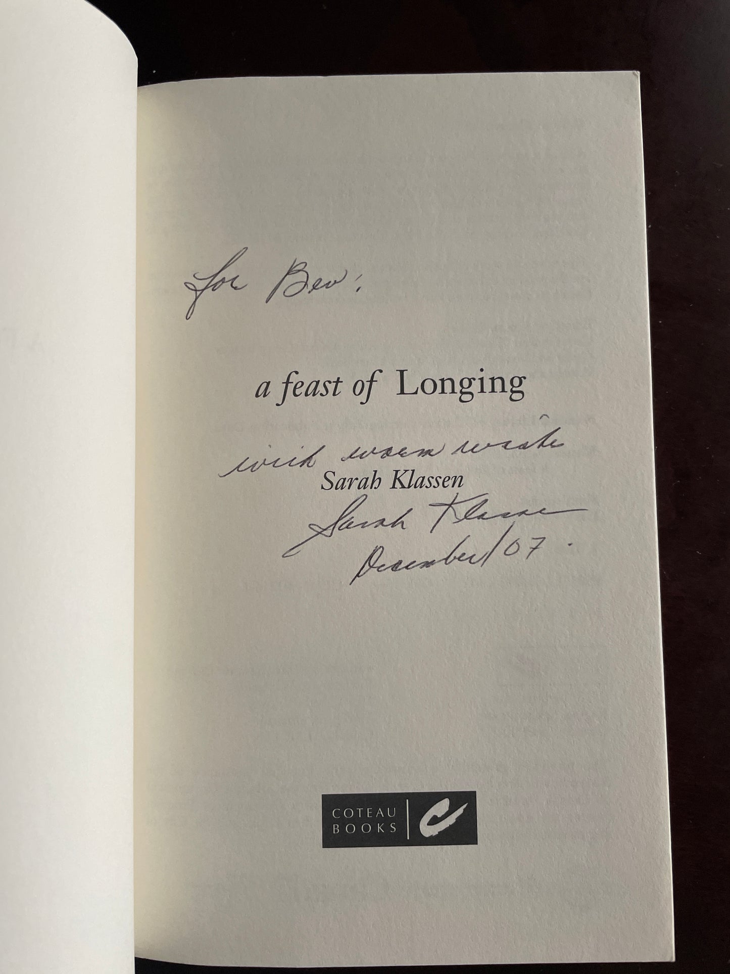A Feast of Longing (Inscribed) - Klassen, Sarah