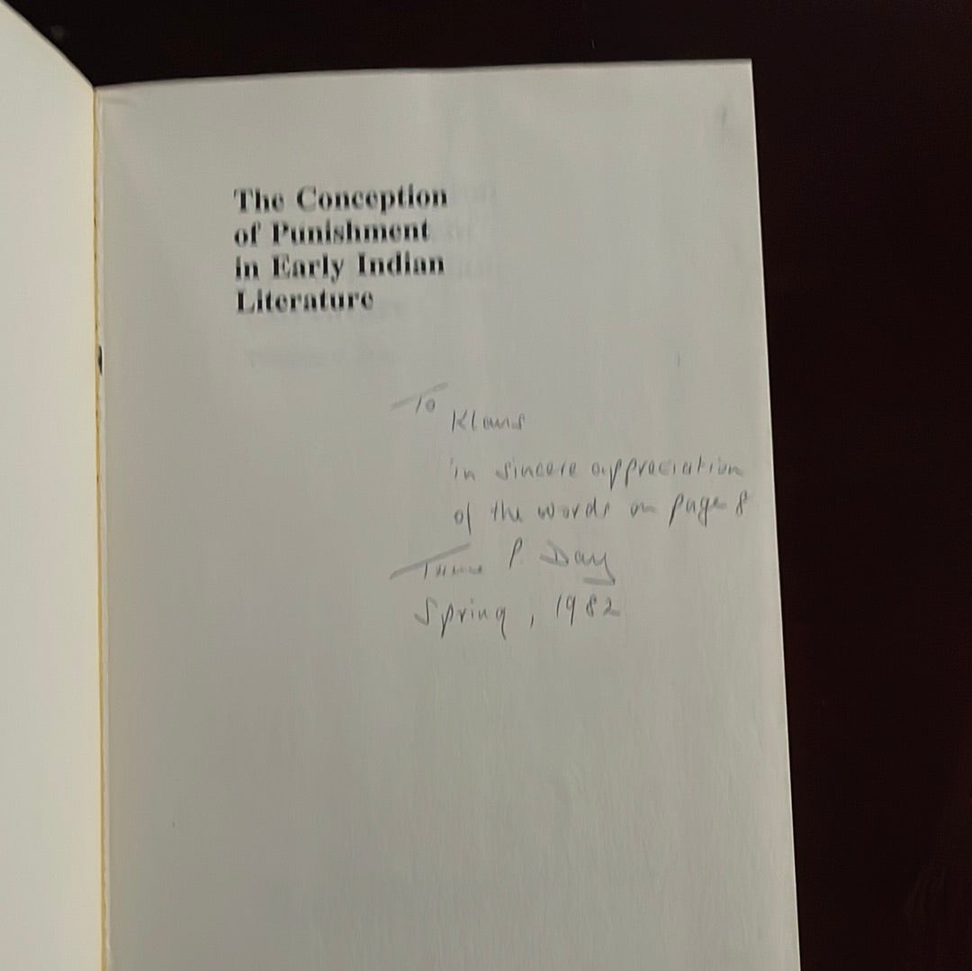 The Conception of Punishment in Early Indian Literature (Inscribed) - Day, Terence