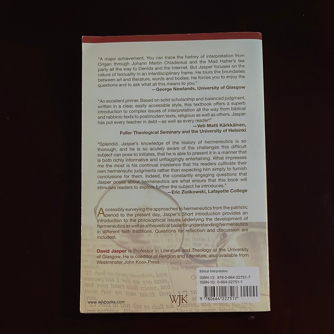 A Short Introduction to Hermeneutics - Jasper, David