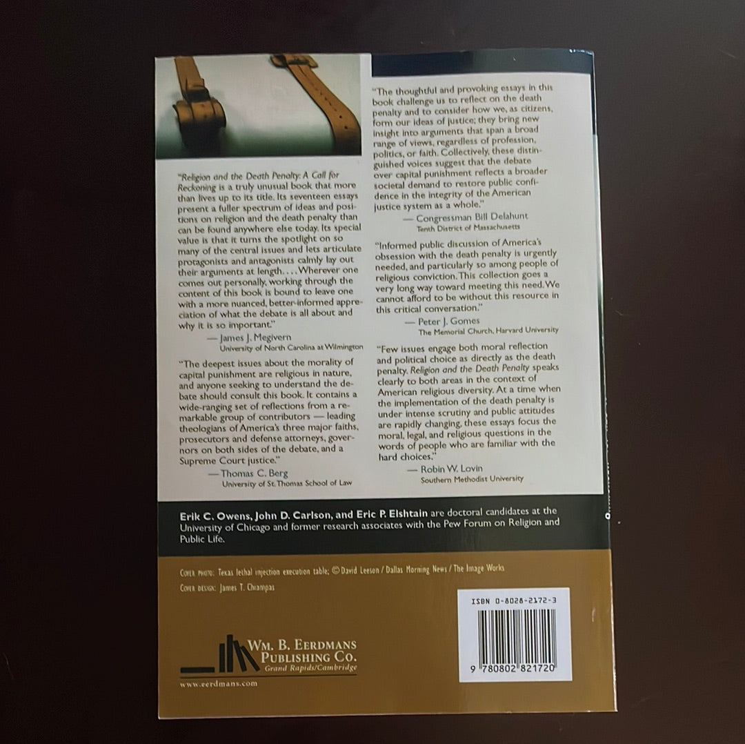 Religion and the Death Penalty: A Call for Reckoning - Owens, Erik C.; Carlson, John D.; Elshtain, Eric P.