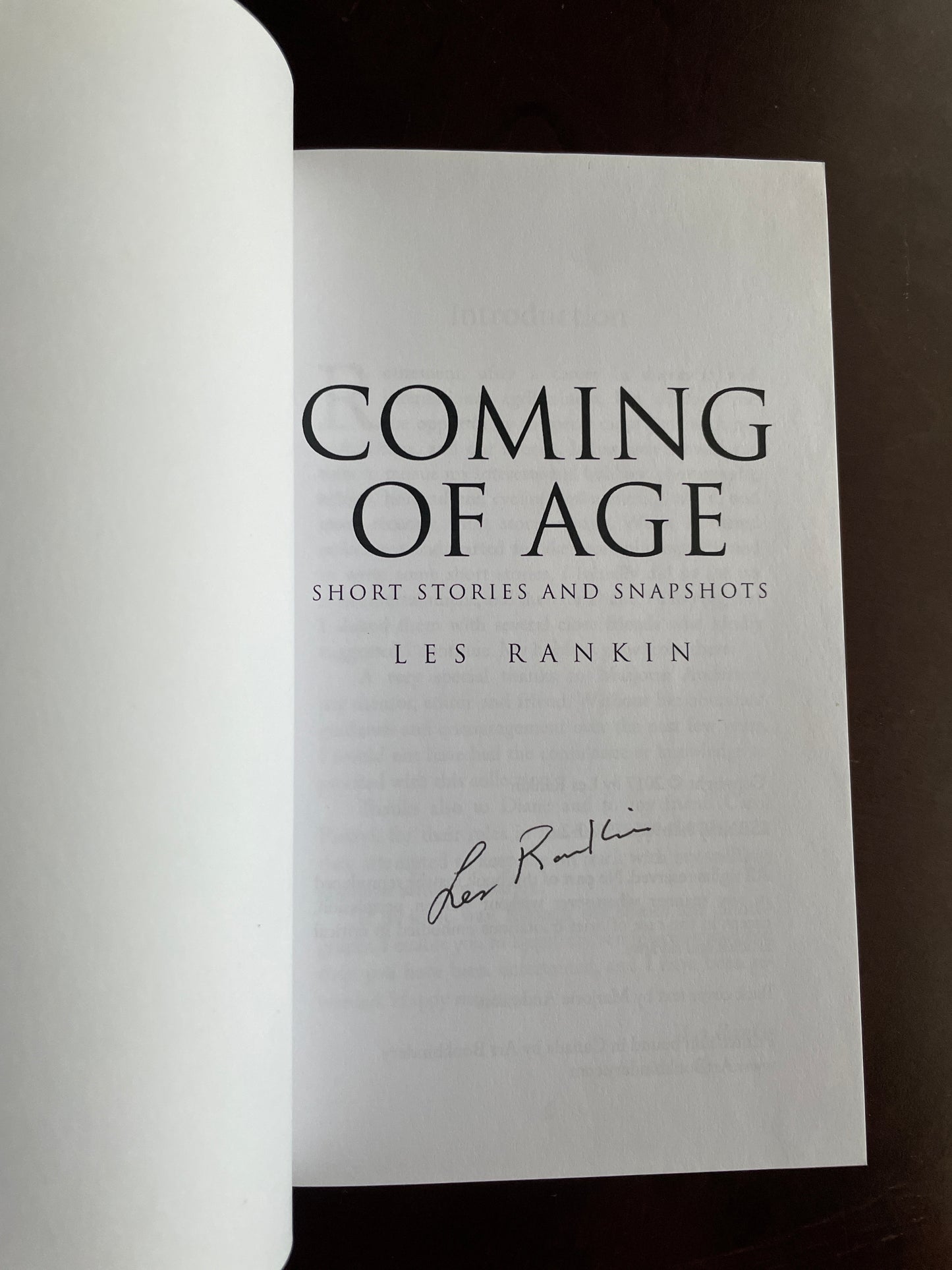 Coming of Age: Short Stories and Snapshots (Signed) - Rankin, Les