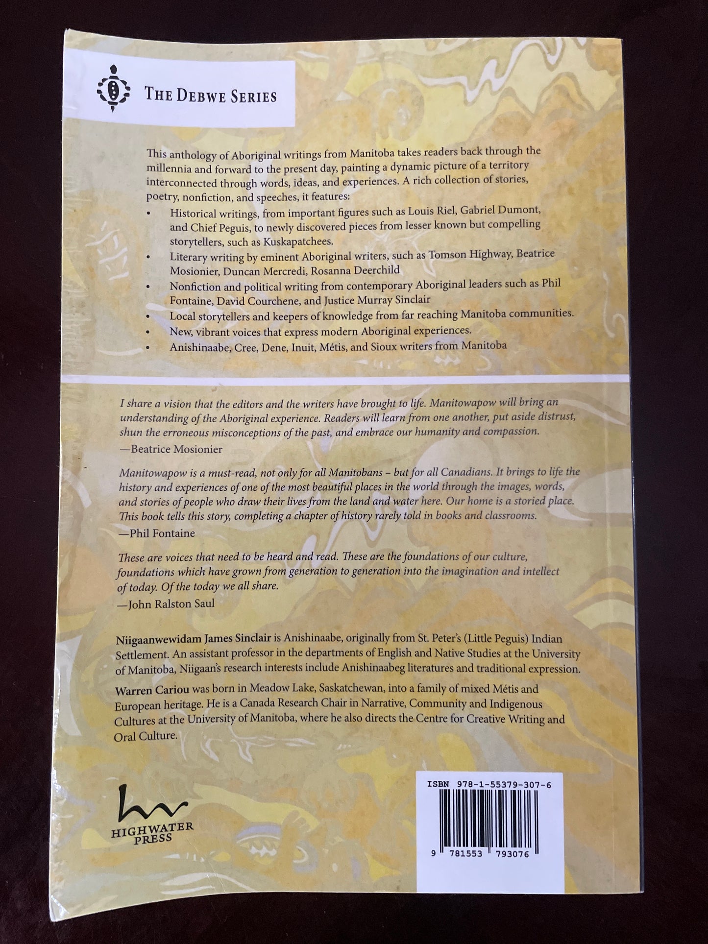 Manitowapow : Aboriginal Writings from the Land of Water - Sinclair, Niigaanwewidam James; Cariou, Warren