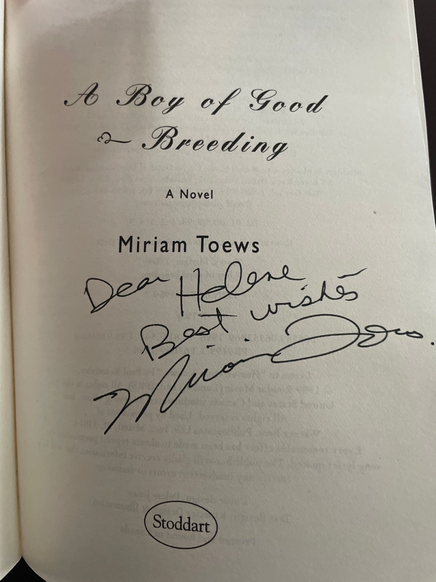 A Boy of Good Breeding (Inscribed) - Toews, Miriam