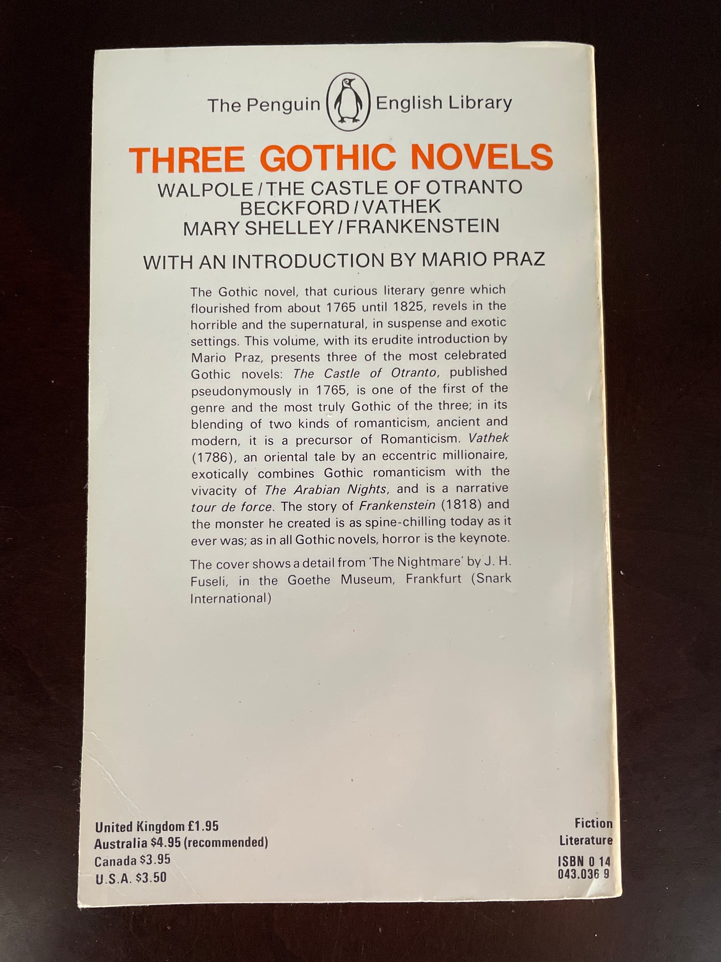 Three Gothic Novels: The Castle of Otranto; Vathek; Frankenstein (Penguin Classics) - Walpole, Horace; Beckford, William; Shelley, Mary