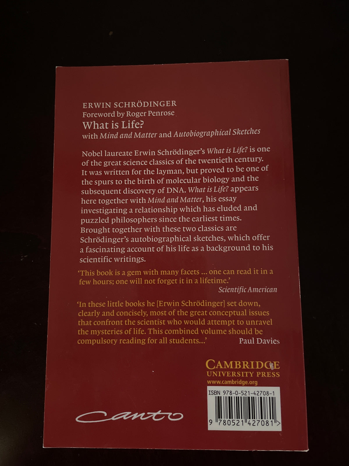 What Is Life?: with "Mind and Matter" and "Autobiographical Sketches" - Schrödinger, Erwin; Schrodinger