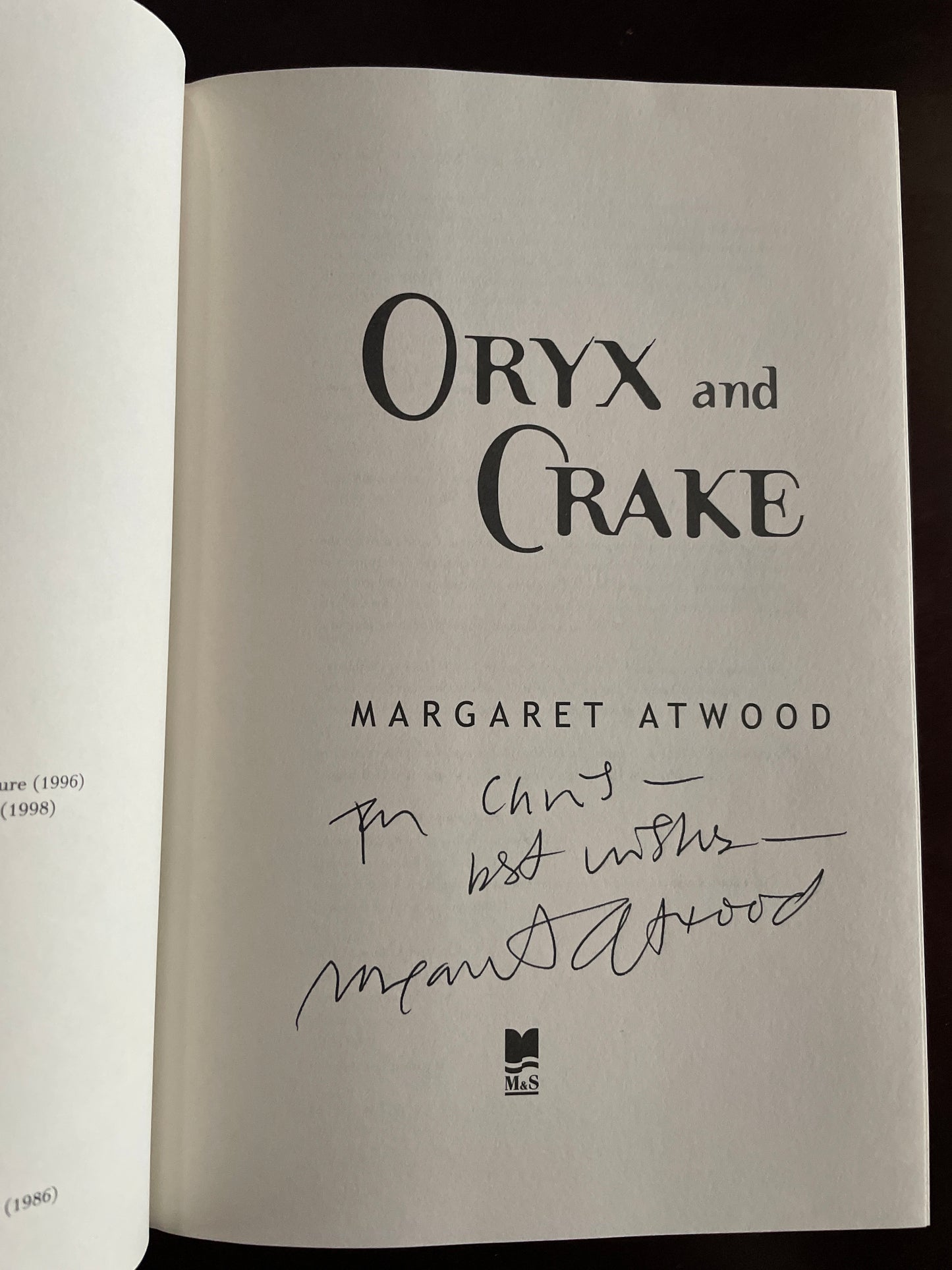 Oryx and Crake (Inscribed) - Atwood, Margaret