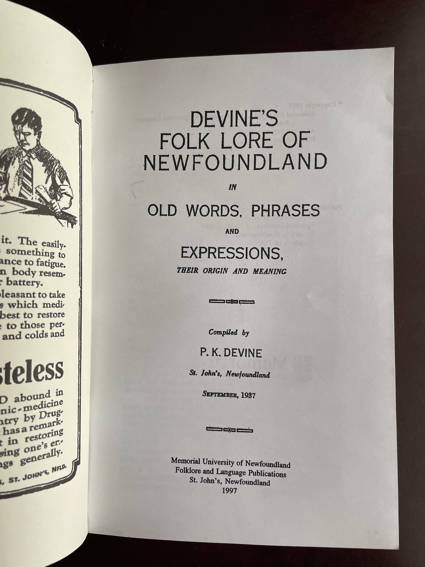 Devine's Folk Lore of Newfoundland in Old Words, Phrases and Expressions, Their Origin and Meaning - Devine, P. K.