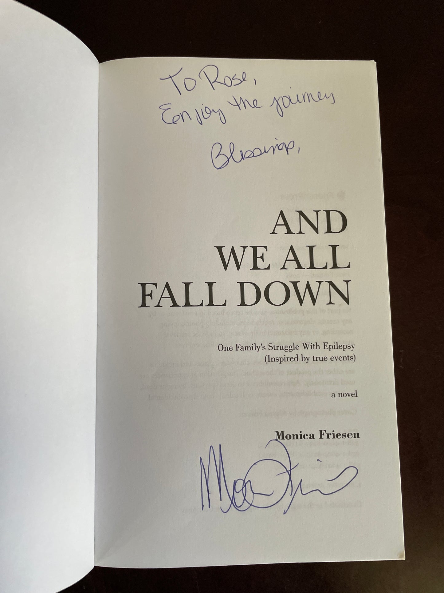 And We All Fall Down: One Family's Struggle with Epilepsy (Inspired by true events)(Inscribed) - Friesen, Monica