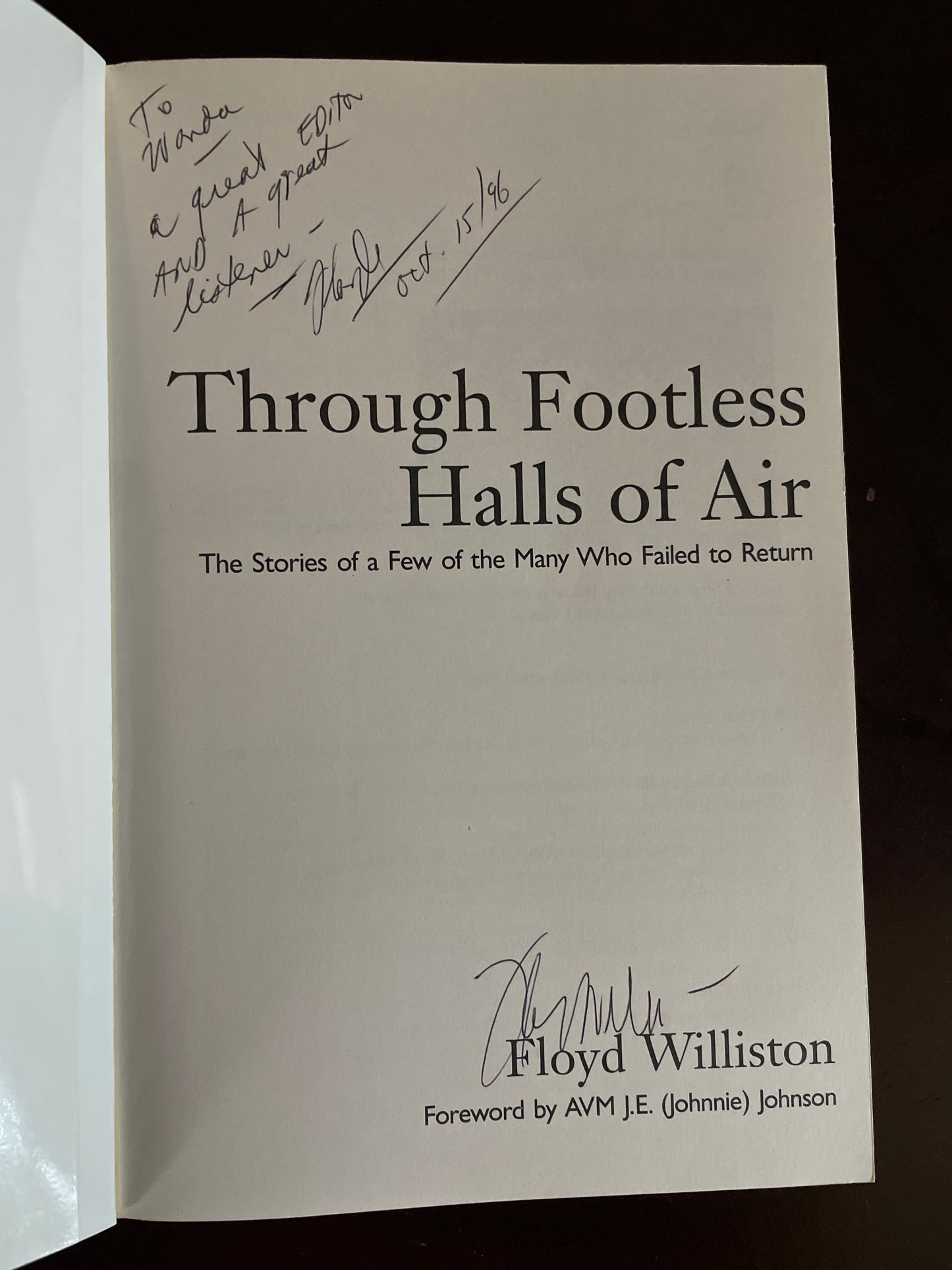 Through Footless Halls of Air: Stories of a Few of the Many Who Failed to Return (Inscribed) - Williston, Floyd