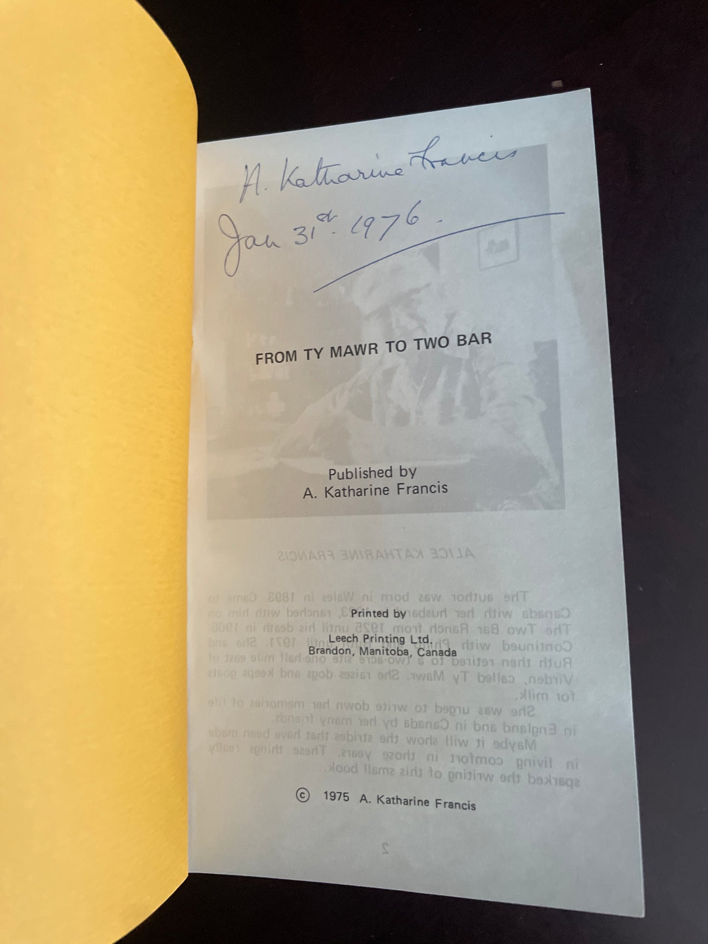 From Ty Mawr to Two Bar (Signed) - Francis, A. Katharine