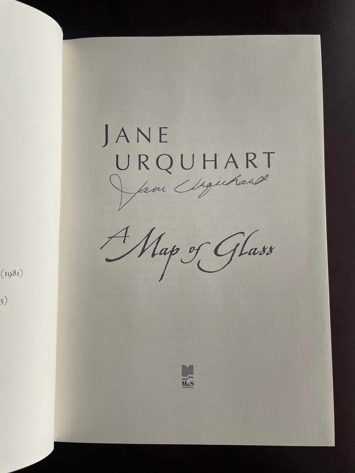 A Map of Glass (Signed) - Urquhart, Jane